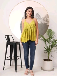 Cherry Red Embroidered Empire Top
 - Old Gold, XS