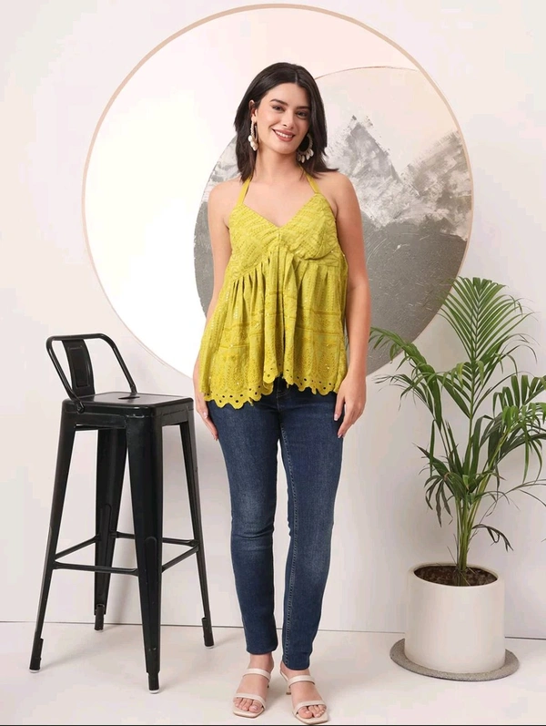 Cherry Red Embroidered Empire Top
 - Old Gold, XS