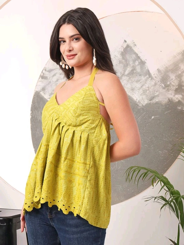 Cherry Red Embroidered Empire Top
 - Old Gold, XS
