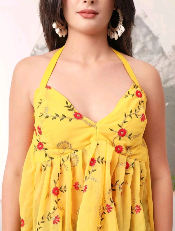 Cherry Red Embroidered Empire Top
 - Dandelion, XXS