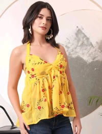 Cherry Red Embroidered Empire Top
 - Dandelion, XXS