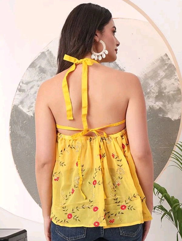 Cherry Red Embroidered Empire Top
 - Dandelion, XXS