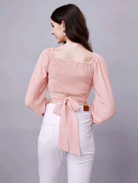 Beige Chiffon Crop Top with Bow
 - Bizarre, L