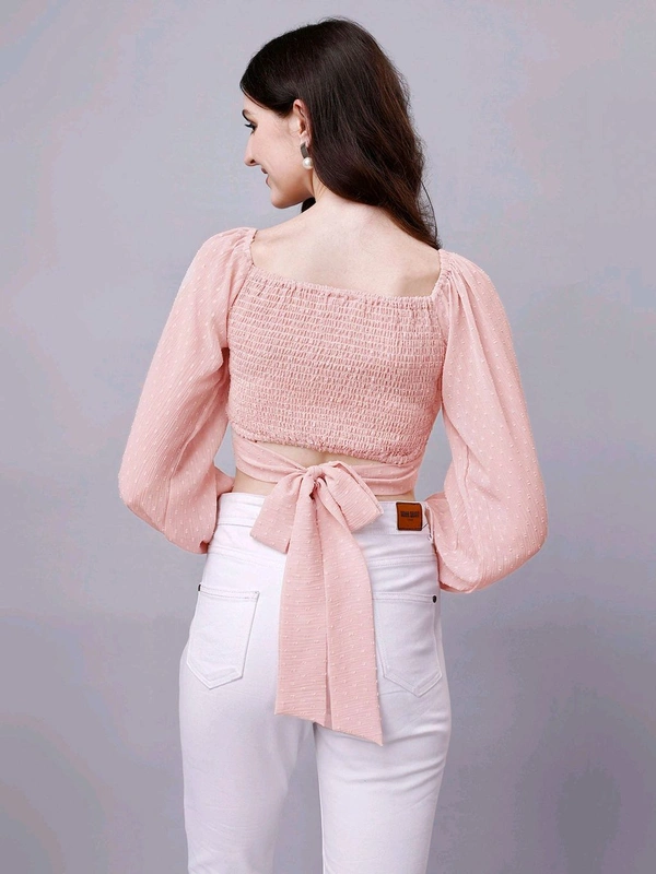 Beige Chiffon Crop Top with Bow
 - Bizarre, L