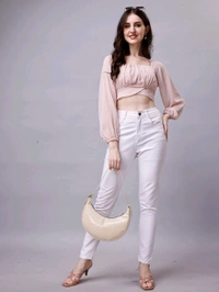 Beige Chiffon Crop Top with Bow
 - Bizarre, L
