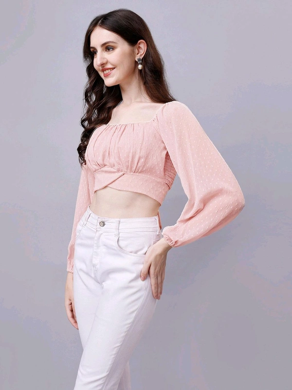 Beige Chiffon Crop Top with Bow
 - Bizarre, M