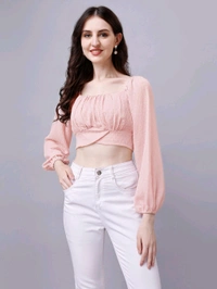 Beige Chiffon Crop Top with Bow
 - Bizarre, XXL