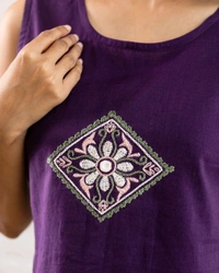 Women Sleeveless Cotton Top with Floral Embroidery – Stylish Ethnic Kurti Style Top for Girls | Trendy Casual Summer Outfit for Jeans & College Wear - XS, Purple