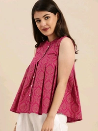 Casual Sleeveless Printed Women Pink Top
 - Pink, L