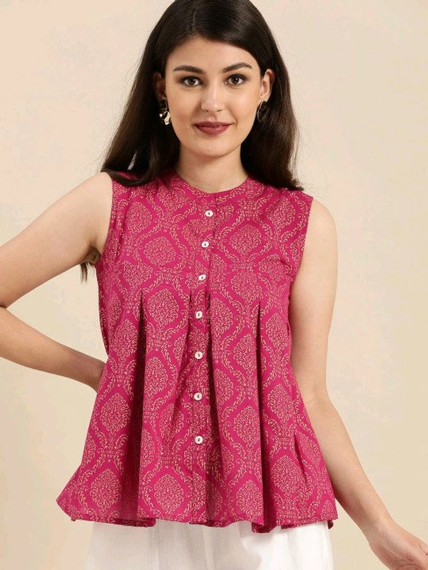 Casual Sleeveless Printed Women Pink Top
 - Pink, M