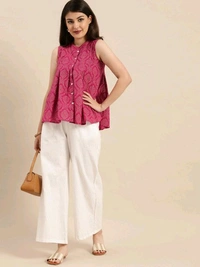 Casual Sleeveless Printed Women Pink Top
 - Pink, M