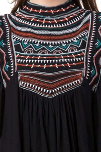 Women's Casual Flared Sleeve Embroidered Riyon Latest Stylish Western Top (M, Black.Kaptan) - Black, M