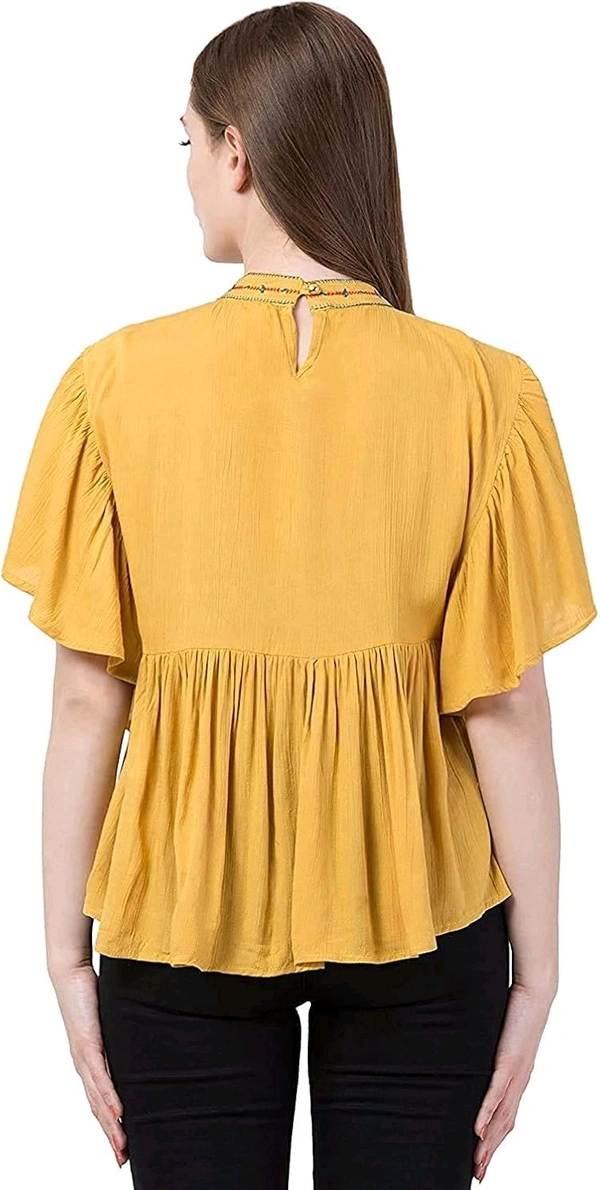 Women's Casual Flared Sleeve Embroidered Riyon Latest Stylish Western Top (M, Black.Kaptan) - Cream Can, M