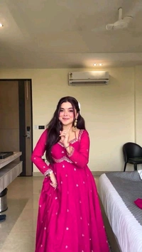 Red Georgette Embroidery Anarkali Suit Set with Dupatta Ready to Wear for Celebrations - Rose, M