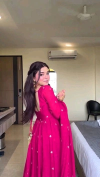 Red Georgette Embroidery Anarkali Suit Set with Dupatta Ready to Wear for Celebrations - Rose, M