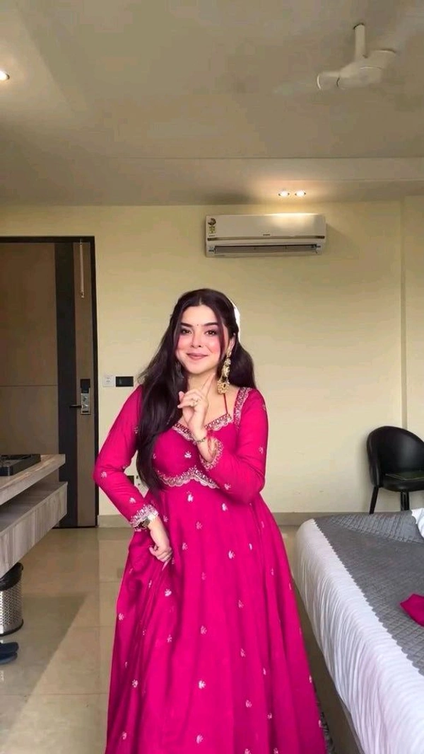 Red Georgette Embroidery Anarkali Suit Set with Dupatta Ready to Wear for Celebrations - Rose, XL