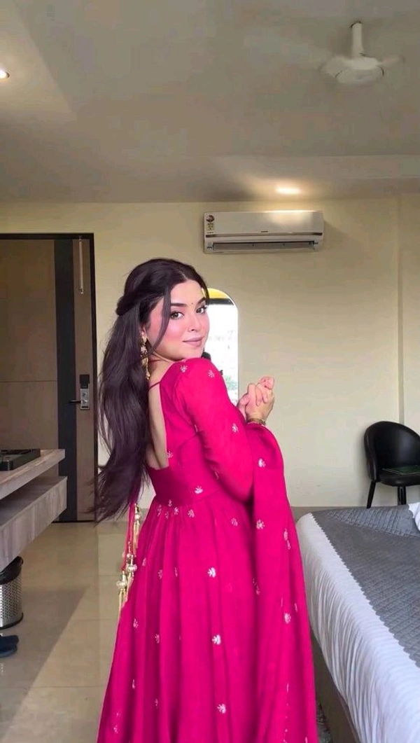 Red Georgette Embroidery Anarkali Suit Set with Dupatta Ready to Wear for Celebrations - Rose, XL