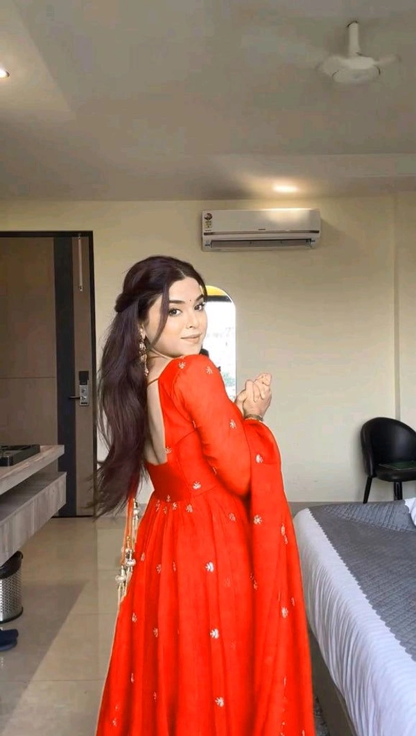 Red Georgette Embroidery Anarkali Suit Set with Dupatta Ready to Wear for Celebrations - Scarlet, M