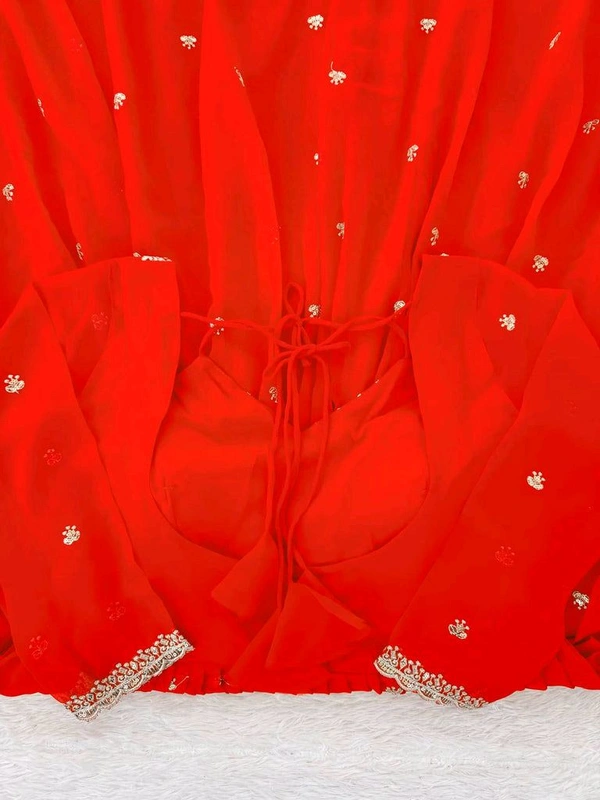 Red Georgette Embroidery Anarkali Suit Set with Dupatta Ready to Wear for Celebrations - Scarlet, XL