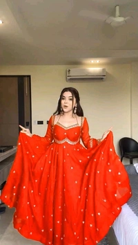 Red Georgette Embroidery Anarkali Suit Set with Dupatta Ready to Wear for Celebrations - Scarlet, XXL