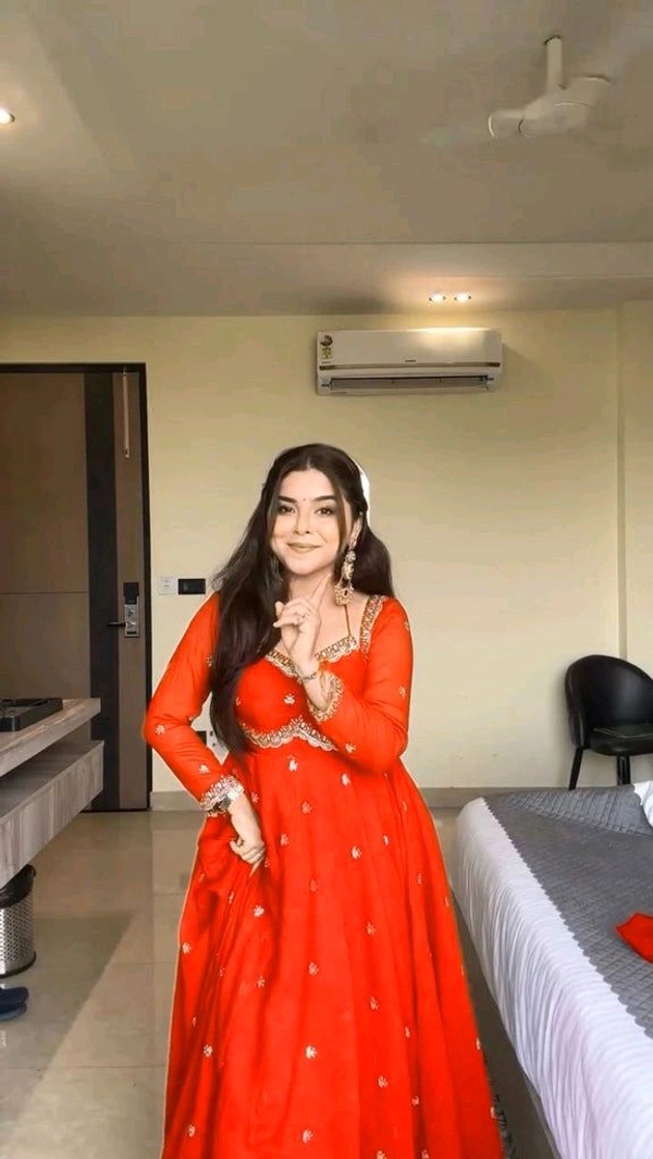 Red Georgette Embroidery Anarkali Suit Set with Dupatta Ready to Wear for Celebrations - Scarlet, XXL