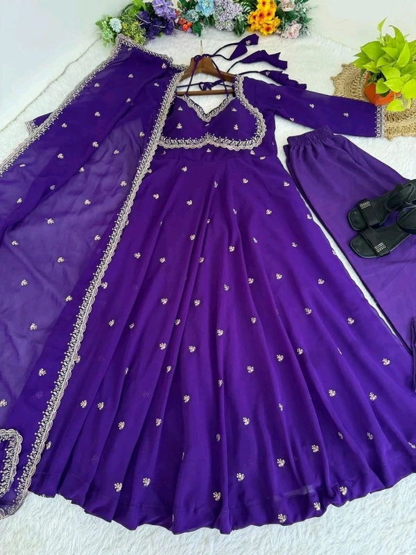 Red Georgette Embroidery Anarkali Suit Set with Dupatta Ready to Wear for Celebrations - Honey Flower, XL