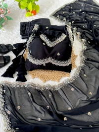 Red Georgette Embroidery Anarkali Suit Set with Dupatta Ready to Wear for Celebrations - Black, M