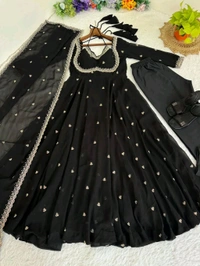 Red Georgette Embroidery Anarkali Suit Set with Dupatta Ready to Wear for Celebrations - Black, M