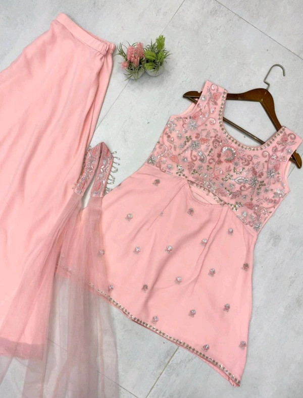 Designer Indo Western 3 Piece Set with Sequence Embroidery
 - Your Pink, L