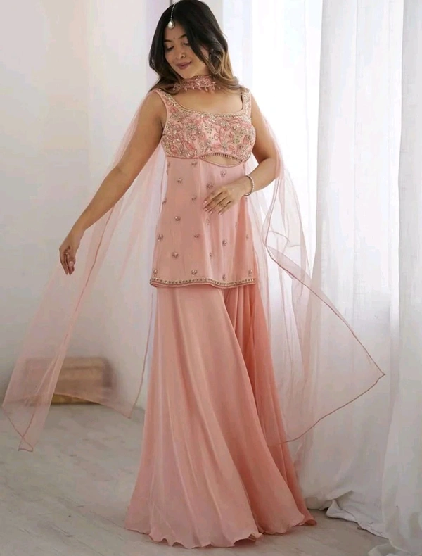 Designer Indo Western 3 Piece Set with Sequence Embroidery
 - Your Pink, M