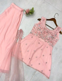 Designer Indo Western 3 Piece Set with Sequence Embroidery
 - Your Pink, XL