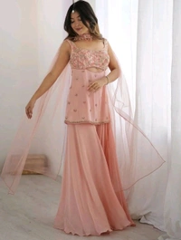 Designer Indo Western 3 Piece Set with Sequence Embroidery
 - Your Pink, XXL