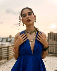 Royal blue handwoven silk skirt set
 - Blue, XS