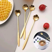 Golden Dessert Spoon Set – 4 Pcs Designer Spoons for Dessert, Coffee, Ice Cream & Kitchen Use – Floral & Heart Shapes – Premium Stainless Steel (8 cm, Gold Finish) - Golden