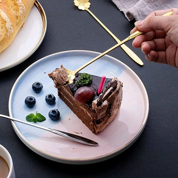 Golden Dessert Spoon Set – 4 Pcs Designer Spoons for Dessert, Coffee, Ice Cream & Kitchen Use – Floral & Heart Shapes – Premium Stainless Steel (8 cm, Gold Finish) - Golden