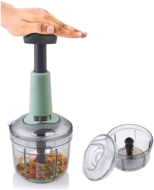 Hand Press Fruits & Vegetable Push Chopper for Kitchen, 3 Sharp Stainless Steel Blades, Unbreakable Food-Grade Plastic, Anti-Slip Base (650 ml, Multicolor) - Black