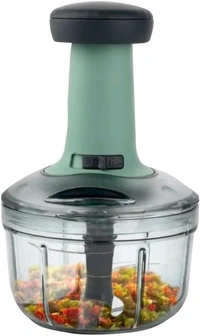 Hand Press Fruits & Vegetable Push Chopper for Kitchen, 3 Sharp Stainless Steel Blades, Unbreakable Food-Grade Plastic, Anti-Slip Base (650 ml, Multicolor) - Black