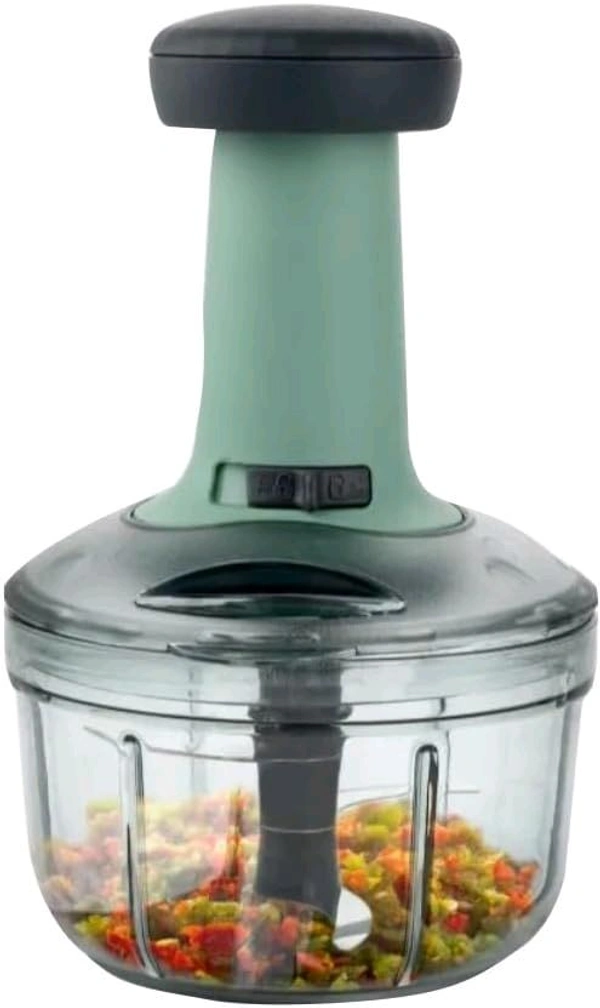 Hand Press Fruits & Vegetable Push Chopper for Kitchen, 3 Sharp Stainless Steel Blades, Unbreakable Food-Grade Plastic, Anti-Slip Base (650 ml, Multicolor) - Black