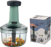 Hand Press Fruits & Vegetable Push Chopper for Kitchen, 3 Sharp Stainless Steel Blades, Unbreakable Food-Grade Plastic, Anti-Slip Base (650 ml, Multicolor) - Black