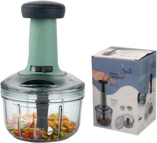 Hand Press Fruits & Vegetable Push Chopper for Kitchen, 3 Sharp Stainless Steel Blades, Unbreakable Food-Grade Plastic, Anti-Slip Base (650 ml, Multicolor) - Black