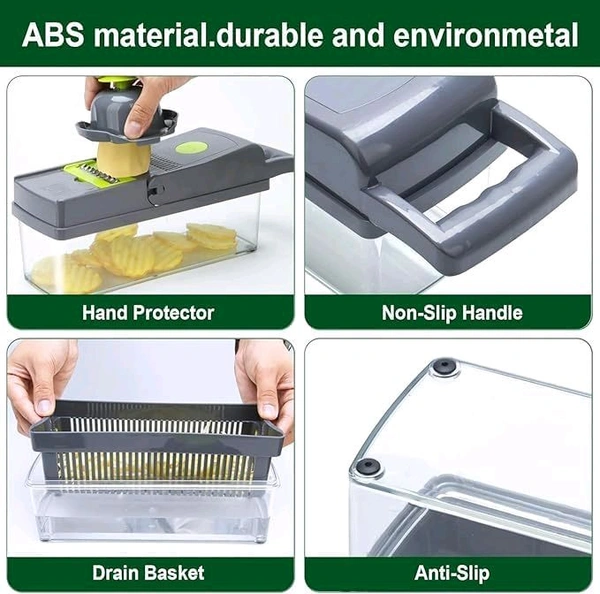 Vegetable Chopper, 16 in 1 Multifunctional Food Chopper with Vegetable Peeler, Kitchen Vegetable Slicer, Dicer Cutter with Container, Chopper for Onion Carrot Cucumber (16-in-1-Cutter) - Green