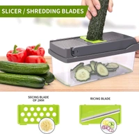 Vegetable Chopper, 16 in 1 Multifunctional Food Chopper with Vegetable Peeler, Kitchen Vegetable Slicer, Dicer Cutter with Container, Chopper for Onion Carrot Cucumber (16-in-1-Cutter) - Green