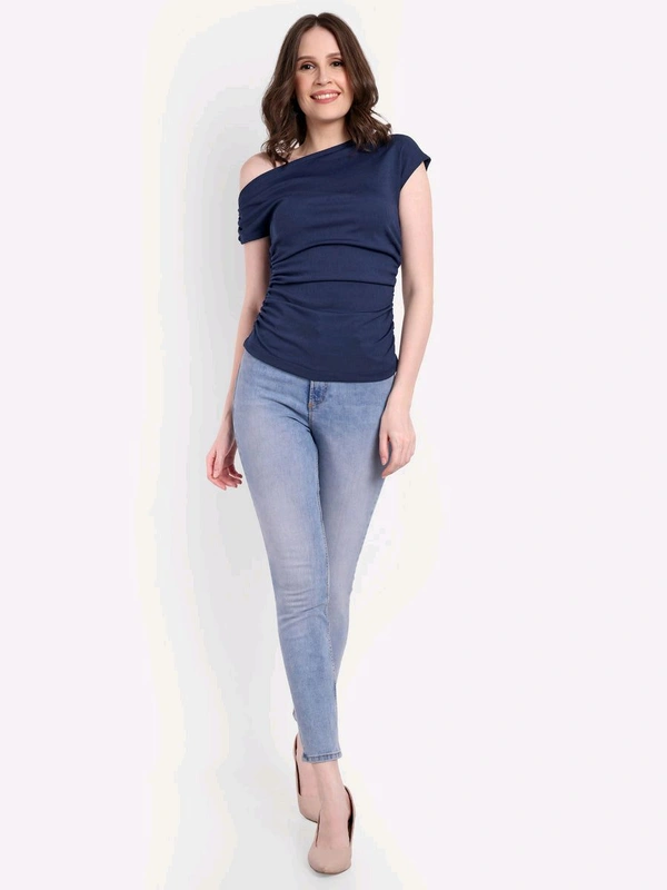 CASUAL SLEEVELESS SOLID GATHERED TOP - Cloud Burst, S