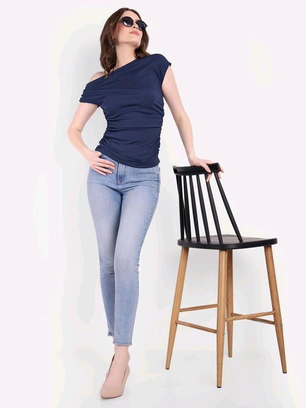 CASUAL SLEEVELESS SOLID GATHERED TOP - Cloud Burst, XXL