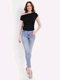 CASUAL SLEEVELESS SOLID GATHERED TOP - Black, XL