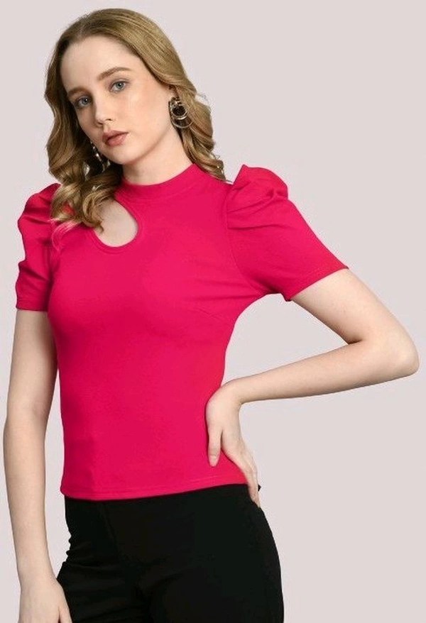 Women's Puff Sleeve Top with Front Cut-Out and Mock Neck
 - Magenta, S