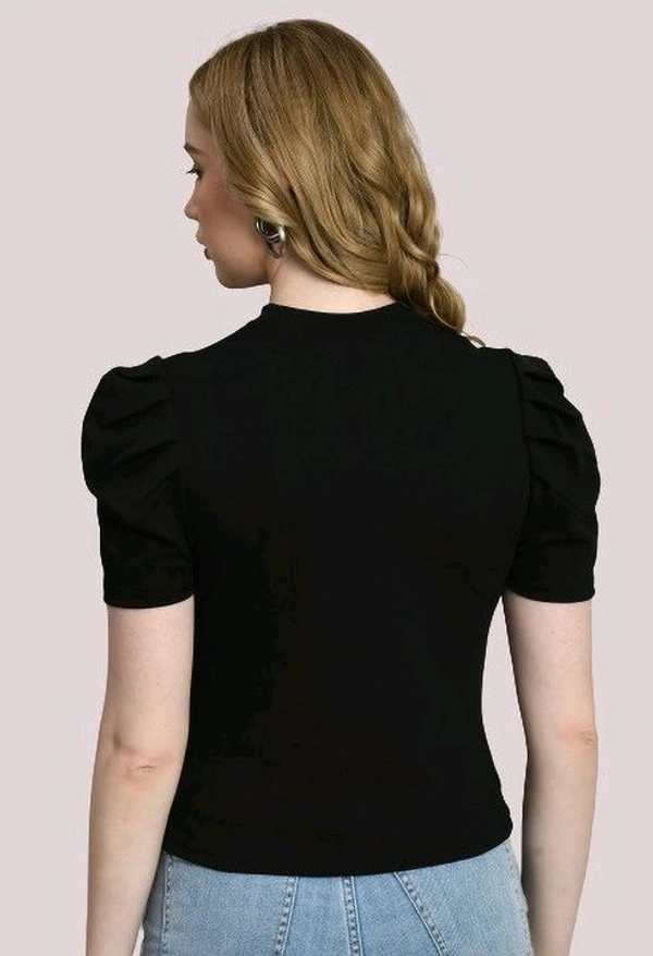 Women's Puff Sleeve Top with Front Cut-Out and Mock Neck
 - Black, L