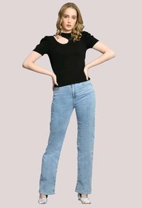 Women's Puff Sleeve Top with Front Cut-Out and Mock Neck
 - Black, S