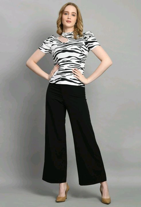 Women's Puff Sleeve Top with Front Cut-Out and Mock Neck
 - White, L