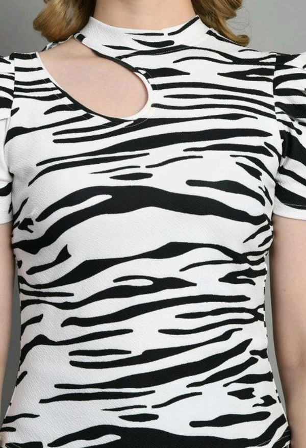 Women's Puff Sleeve Top with Front Cut-Out and Mock Neck
 - White, M